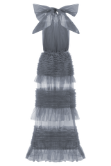 Minka Mesh Ruffle Halter Maxi Dress - Dusty Blue