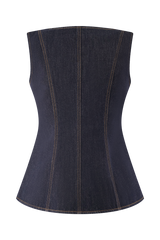 Neve Sleeveless Buttoned Denim Top - Washed Indigo Blue