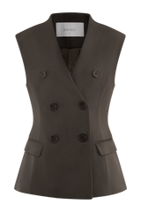 Penelope Suiting Sleeveless Blazer - Chocolate