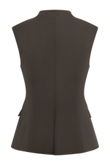 Penelope Suiting Sleeveless Blazer - Chocolate