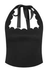 Selena Scalloped Jersey Halter Top - Black