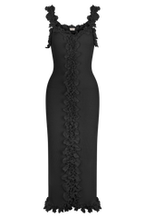 Shay Lace Ruffle Knit Midi Dress - Black