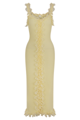 Shay Lace Ruffle Knit Midi Dress - Lemon