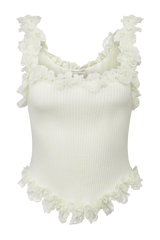 Shay Lace Ruffle Knit Top - Cream