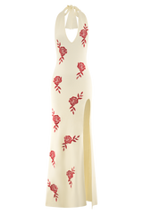 Shiloh Rose Knit Halter Maxi Dress - Ivory