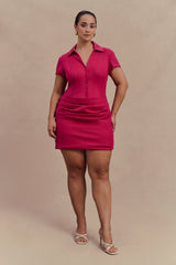 Tarryn Collared Cotton Mini Dress - Dragonfruit