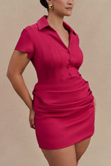 Tarryn Collared Cotton Mini Dress - Dragonfruit
