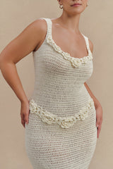 Teagan Floral Hand Crochet Midi Dress - Ivory