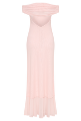 Audrey Off Shoulder Mesh Maxi Dress - Pale Pink