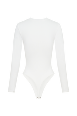 Delilah Long Sleeve Crew Neck Bodysuit - White
