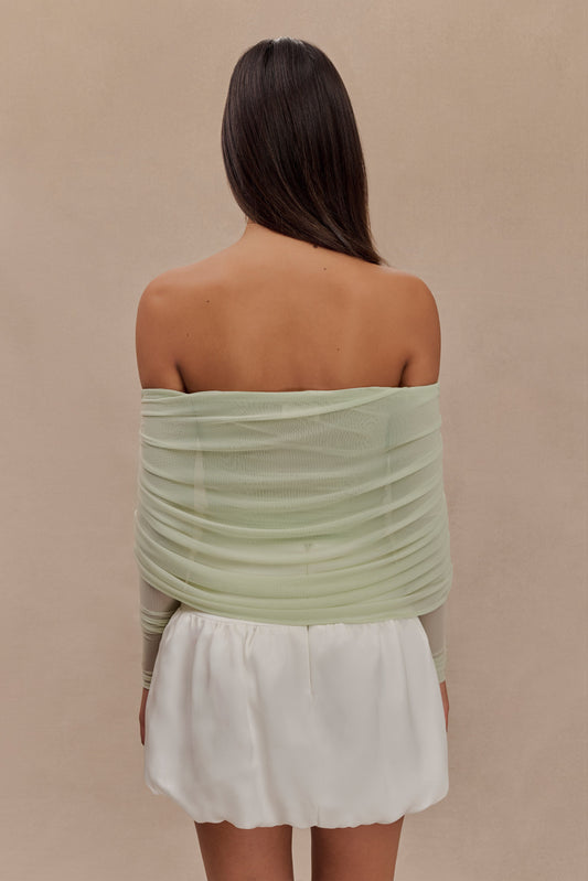 Everly Sheer Mesh Off Shoulder Top - Pastel Green