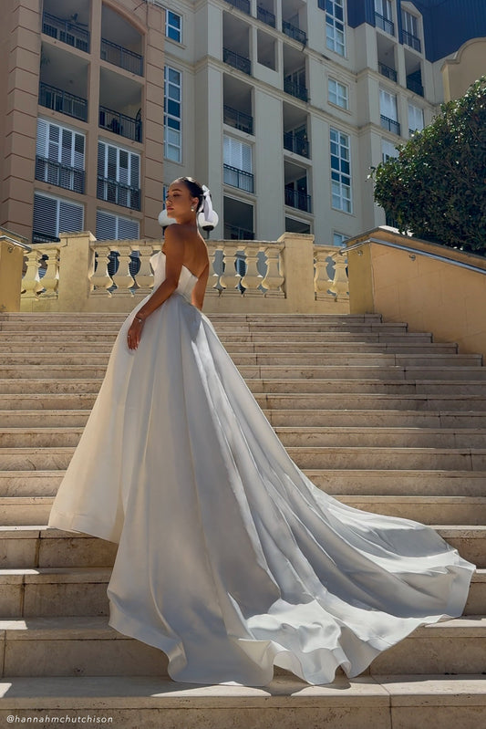 Delphine Satin Strapless Maxi Gown - White