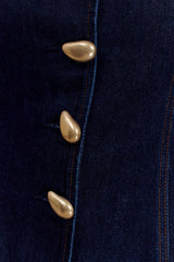 Lennox Strapless Long Line Button Top - Indigo Blue