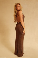 Jasmyn Hot Fix Maxi Dress With Mesh Back - Chocolate