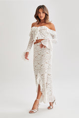 Artemis Lace Plisse Maxi Skirt - Ivory