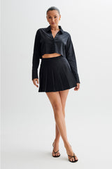 Julianna Cotton Pleated Mini Skirt - Black
