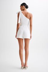 Venezia Linen One Shoulder Tie Top - White