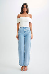 Meena Recycled Nylon Off Shoulder Top - White