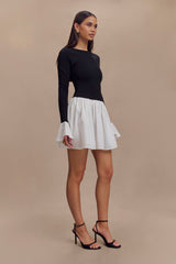 Sansa Knit And Linen Mini Dress - Black & White