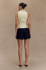 Roberta High Neck Cable Knit Top - Ivory