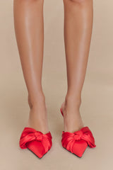 Elena Pointed Satin Bow Heel - Red