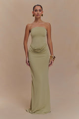 Madison Strapless Slinky Maxi Dress - Sage