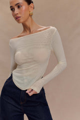 Colette Boat Neck Mesh Top - Ivory