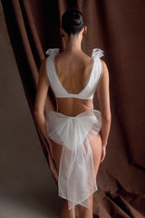 Sybil Plunge One Piece With Bow - Ivory