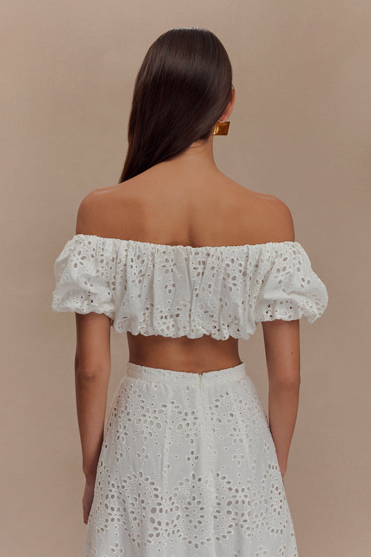 Autumn Off Shoulder Broderie Top - White