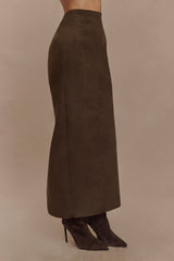 Hayes Faux Suede Midi Skirt - Chocolate
