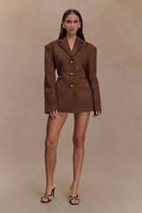 Sally Faux Suede Cinched Blazer - Milk Chocolate