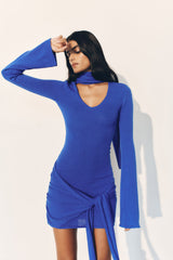 Taron Knit Mini Dress With Scarf - Cobalt