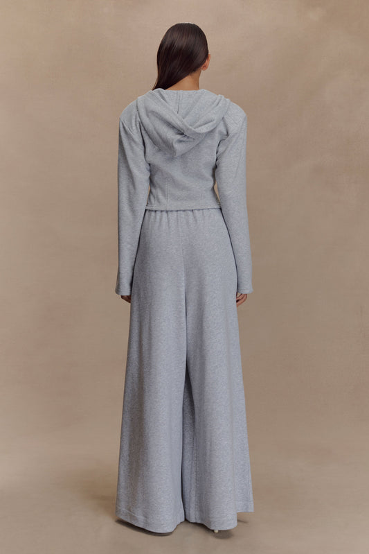 Aspen Gathered Wide Leg Jogger - Light Grey Marle