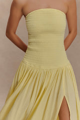Maureen Cotton Shirring Maxi Dress - Lemon