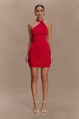 Mariposa Slinky Halter Mini Dress - Red