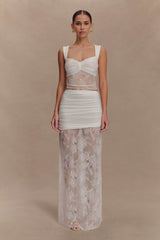 Guinevere Lace And Mesh Maxi Skirt - Ivory