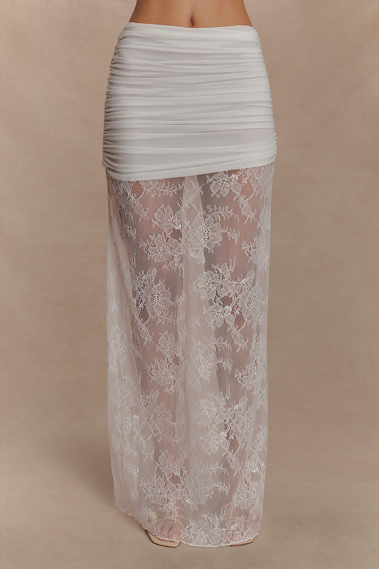 Guinevere Lace And Mesh Maxi Skirt - Ivory