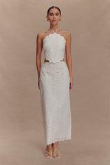 Kensley Broderie Halter Top - White