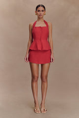 Kallie Linen Peplum Halter Top - Burnt Rose