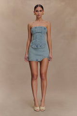 Alessia Embroidered Denim Mini Skirt - Light Vintage