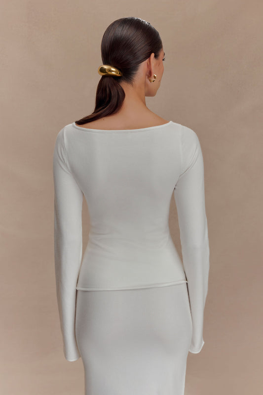 Alejandra Floral Long Sleeve Knit Top - White