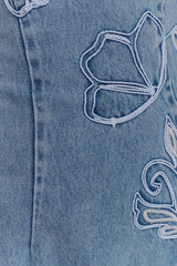 Akira Embroidered Denim Mini Dress - Mid Blue