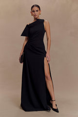 Adalyn One Shoulder Crepe Maxi Dress - Black