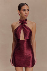 Nylah Beaded Halter Mini Dress - Burgundy