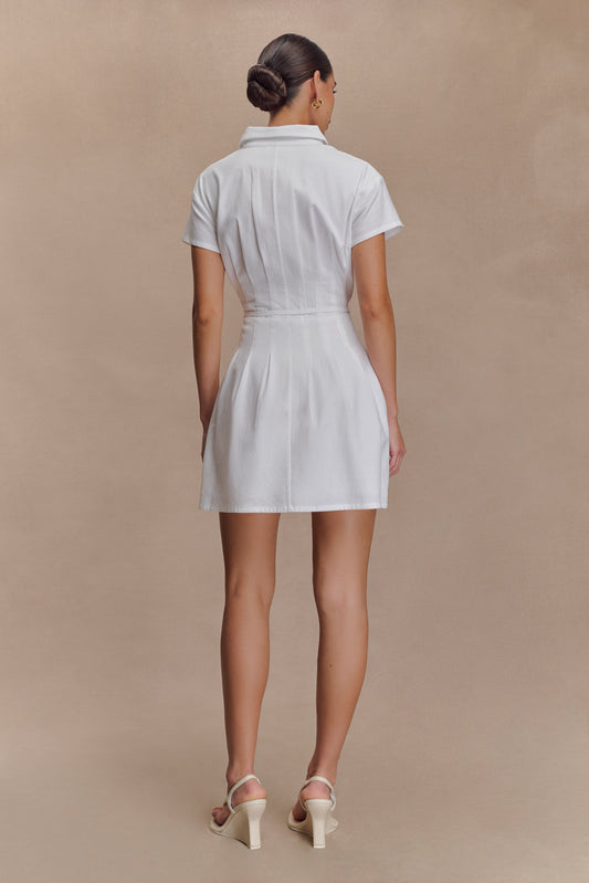 Aysha Buttoned Linen Mini Dress - White