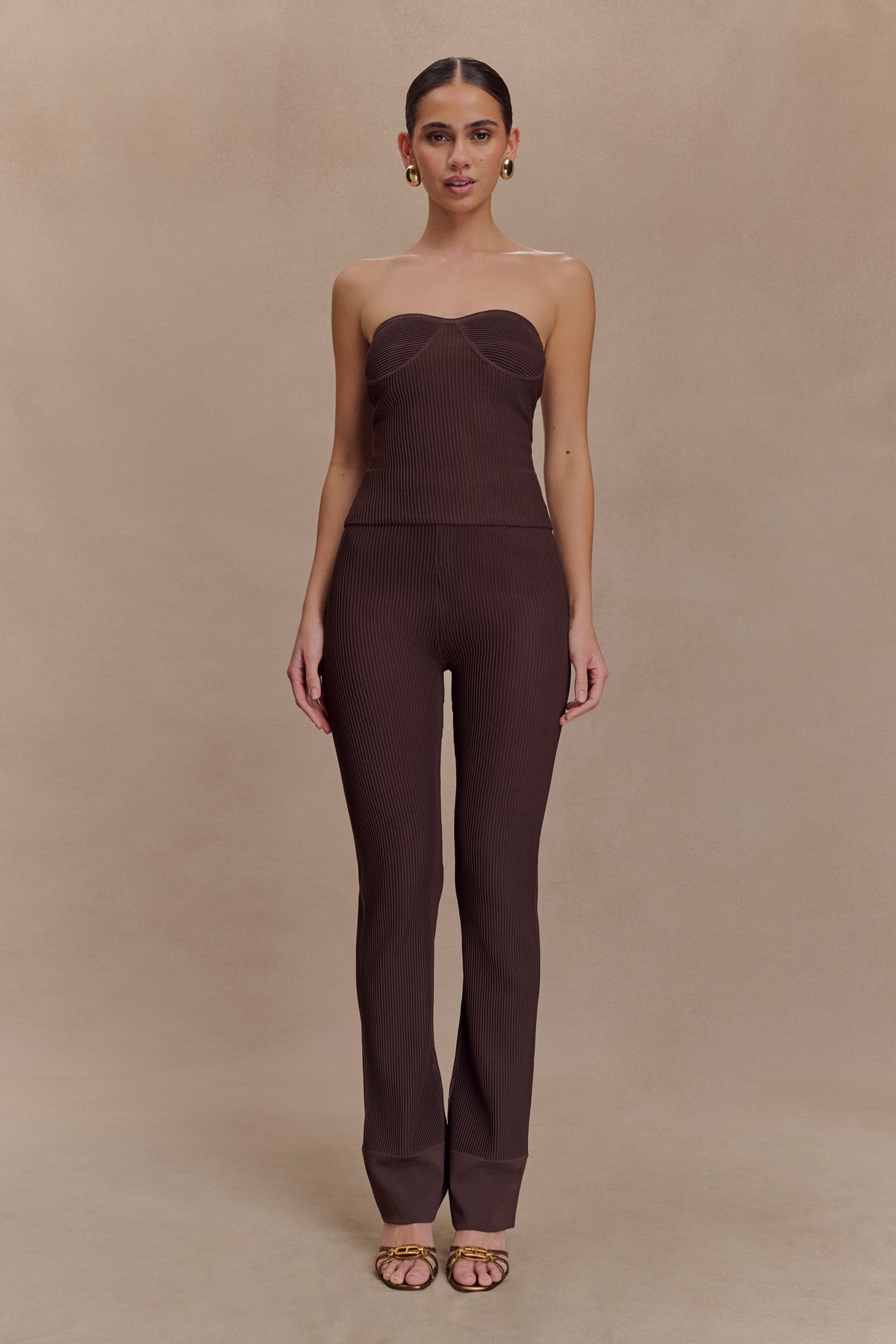 Elodie Ribbed Knit Pants - Chocolate