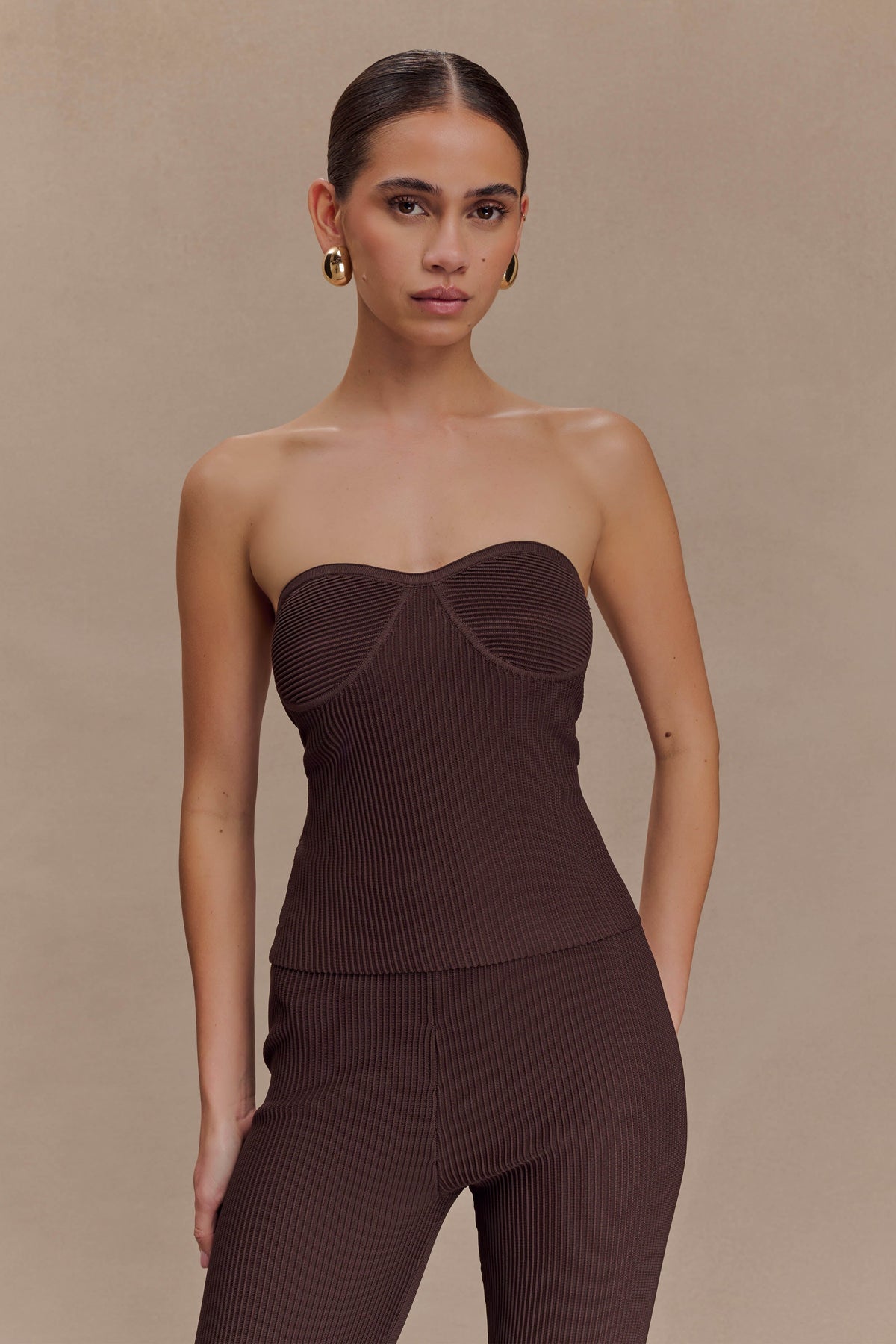 Elodie Strapless Cupped Knit Top - Chocolate