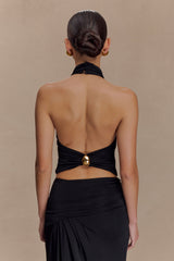 Calandra Slinky Halter Top With Hardware - Black