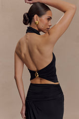 Calandra Slinky Halter Top With Hardware - Black