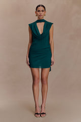 Giulia Chiffon Draped Mini Dress - Dark Emerald